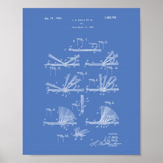Fly Hook 1924 Patent Kunst Blaupause Poster (Vorne)