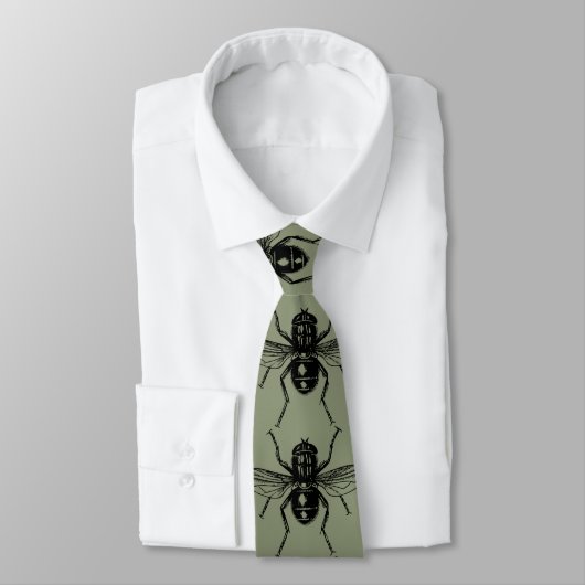 Fly Illustration Entomology Sage Green Krawatte (Gebunden)