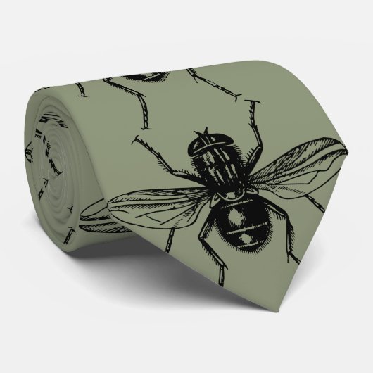 Fly Illustration Entomology Sage Green Krawatte (Gerollt)