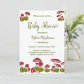 Fly Mushrooms Goblincore Green Baby Dusche Einladung (Stehend Vorderseite)