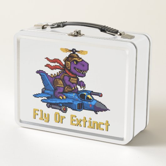 Fly Or Extinct Pixel Art Dinosaur Pilot Fighter Je Metall Brotdose (Vorderseite)