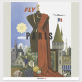 Fly Paris France Vintage Travel Poster Aufkleber (Blatt)