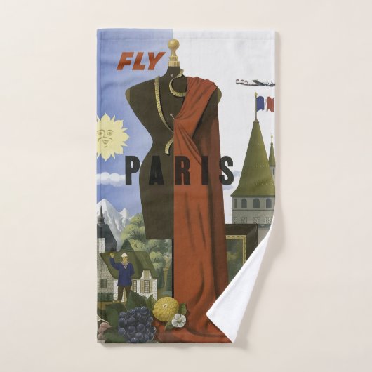 Fly Paris France Vintage Travel Poster Badhandtuch Set (Handtuch)
