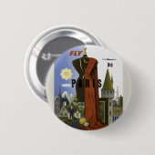 Fly Paris France Vintage Travel Poster Button (Vorne & Hinten)