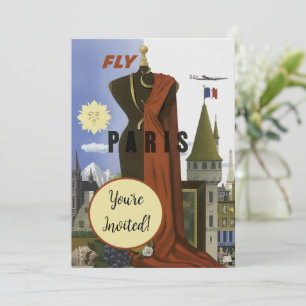 Fly Paris France Vintage Travel Poster Einladung