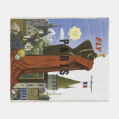 Fly Paris France Vintage Travel Poster Fleecedecke (Vorderseite (Horizontal))