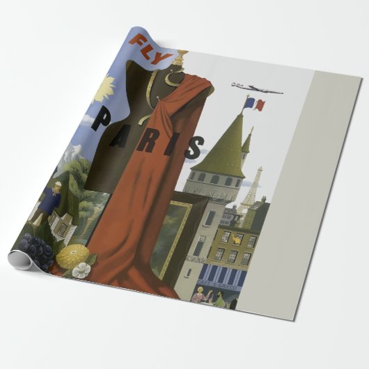 Fly Paris France Vintage Travel Poster Geschenkpapier (Ungerollt)