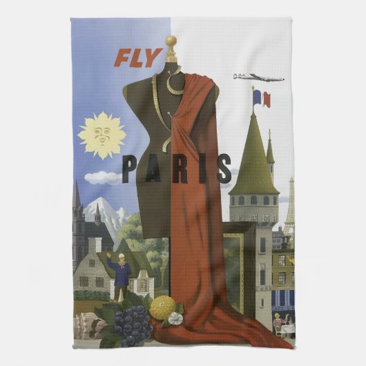 Fly Paris France Vintage Travel Poster Geschirrtuch (Vertikal)