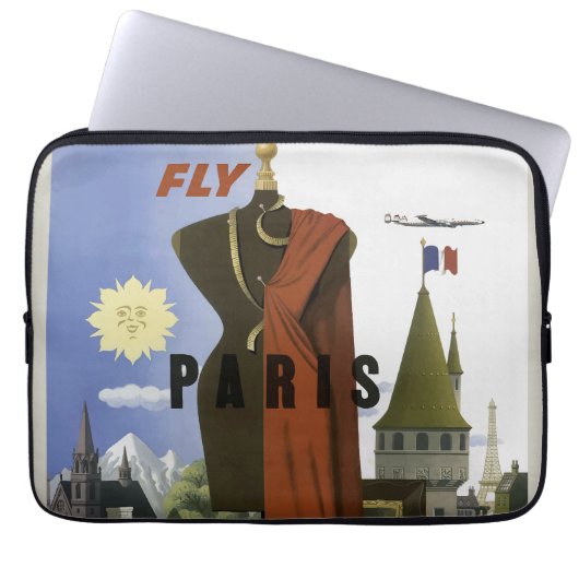 Fly Paris France Vintage Travel Poster Laptopschutzhülle (Vorderseite)