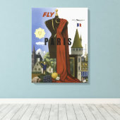 Fly Paris France Vintage Travel Poster Leinwanddruck (Insitu (Holzboden))