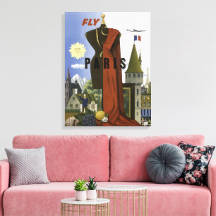 Fly Paris France Vintage Travel Poster Leinwanddruck