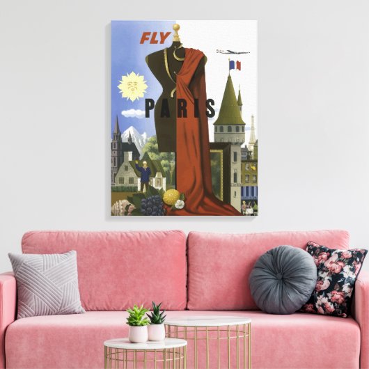 Fly Paris France Vintage Travel Poster Leinwanddruck (Insitu (Wohnzimmer))