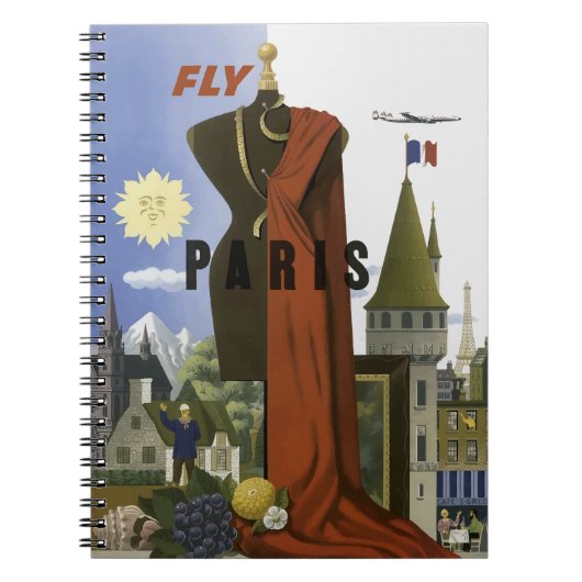 Fly Paris France Vintage Travel Poster Notizblock (Vorderseite)