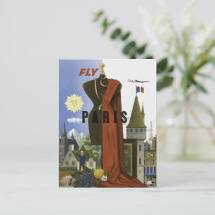 Fly Paris France Vintage Travel Poster Postkarte