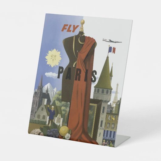 Fly Paris France Vintage Travel Poster Sockelschild (Vorderseite)