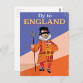 Fly To England Vintage Reiseplakat Postkarte (Vorne/Hinten)