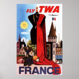Fly to FRANCE Europe Fashion Hauptstadt Old Airlin Poster