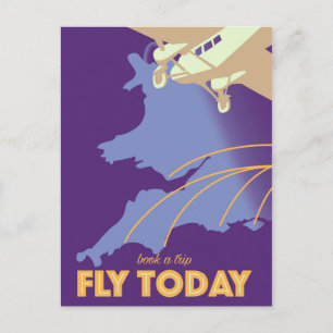Fly Today Vintag Style travel poster Postkarte