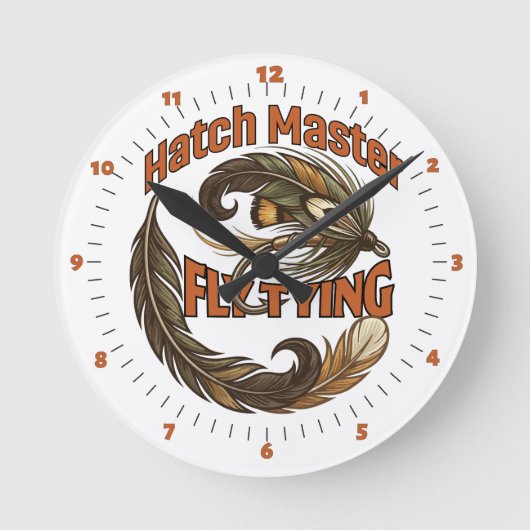 Fly Tyng Logo-Stil-Illustration Hatch Master Runde Wanduhr (Vorderseite)