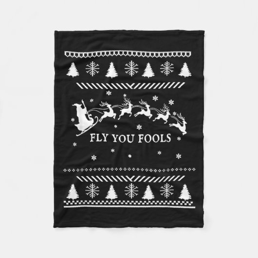 Fly You Fools Wizard Santa Sleigh Reindeer Christm Fleecedecke (Vorderseite)