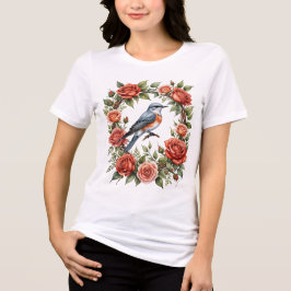 Flycatcher mit Schere, umgeben von Rote Rosen Tri-Blend Shirt