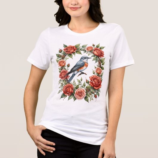 Flycatcher mit Schere, umgeben von Rote Rosen Tri-Blend Shirt (Vorderseite)