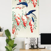 Flycatcher über Nandina Bush von Ohara Koson Poster (Heimbüro)