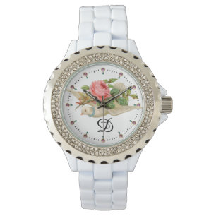 FLYDOVE MIT PINK ROSE MONOGRAM ARMBANDUHR