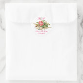 FLYDOVE MIT PINK ROSE SAVE THE DATE MONOGRAM RUNDER AUFKLEBER (Tasche)