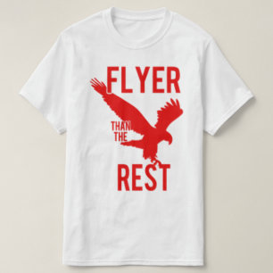 Flyer als das Erholungs-Rot/das Weiß T-Shirt