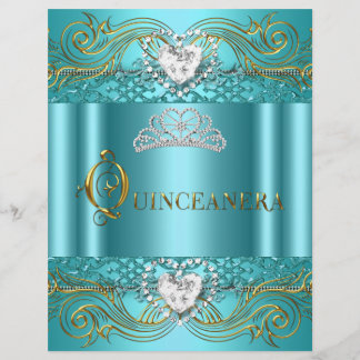 Flyer Aquamarin Blue Silver Gold Quinceanera Gebur