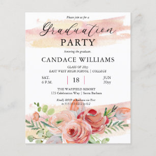 FLYER Boho Peach Floral Grad Party Einladung