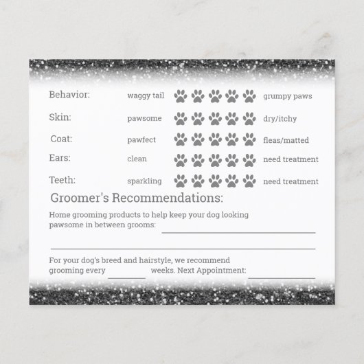 Flyer der schwarzen Glitzer-Dog-Grooming-Berichtsk (Hinten)