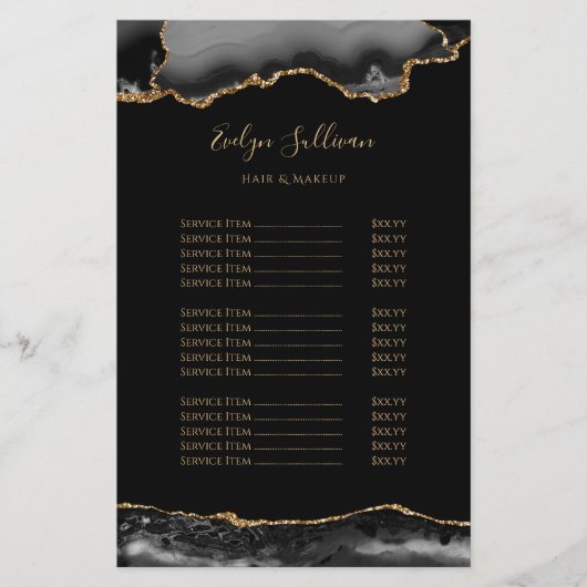 Flyer der schwarzen und goldenen Preisliste (Vorne)