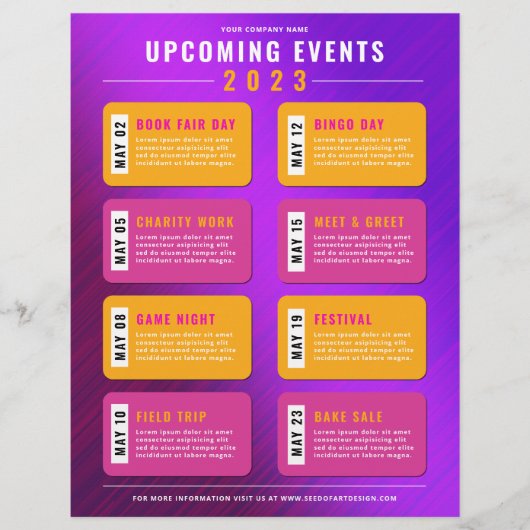 Flyer des bevorstehenden Veranstaltungskalenders (Vorne)