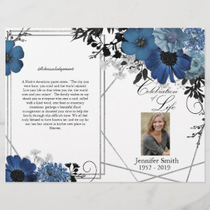 Flyer des Blue Black Geometric Floral Funerary Pro