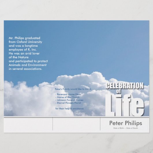 Flyer des dreistelligen Cloud-Memorial-Service-Pro (Vorderseite)