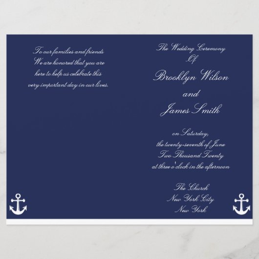 Flyer des Navy Blue Nautical Wedding Program (Vorderseite)