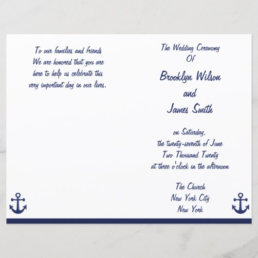 Flyer des Navy Blue Nautical Wedding Program (Vorderseite)