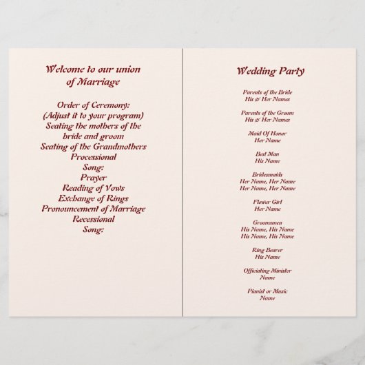 Flyer des Programms für personalisierte Hochzeiten (Rückseite)