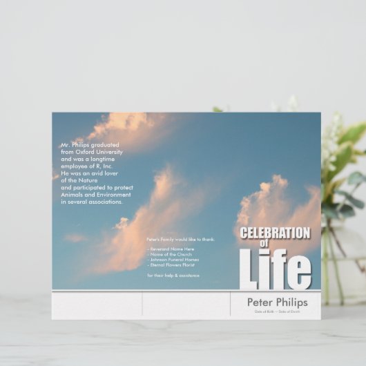 Flyer des TRI Face Cloud Memorial Service Program (Stehend Vorderseite)