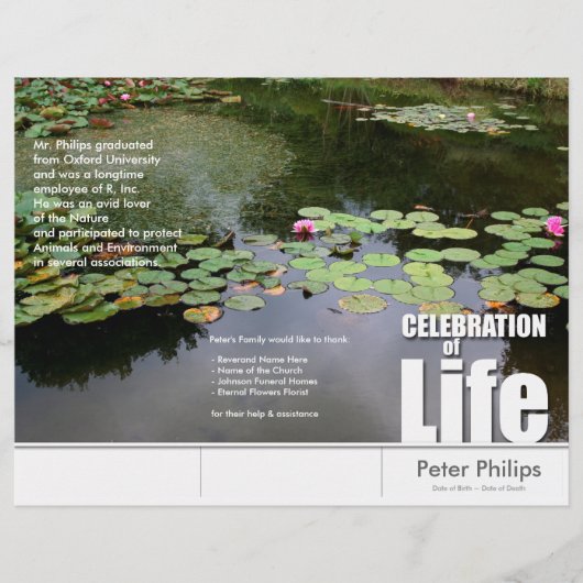 Flyer des Tri-Fold Lotus Memorial Service-Programm (Vorderseite)