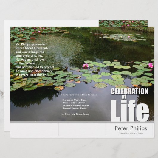 Flyer des Tri-Fold Lotus Memorial Service-Programm (Vorne/Hinten)