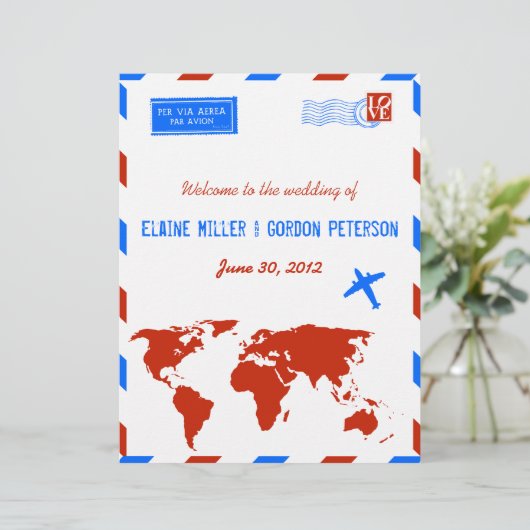 Flyer des Vintagen Air Mail-Hochzeitsprogramms (Stehend Vorderseite)