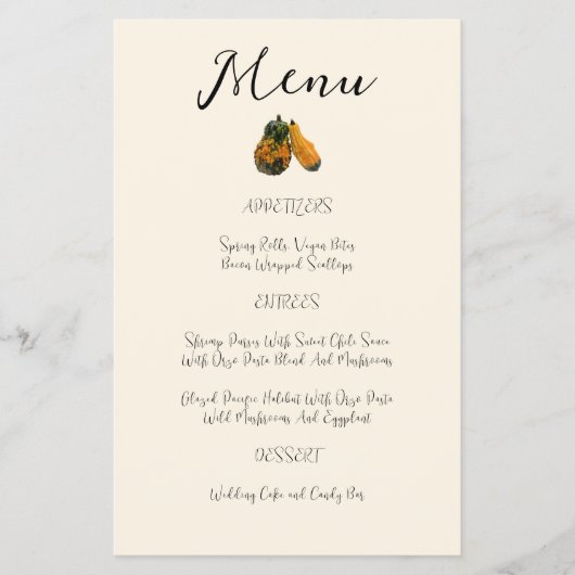 Flyer für Herbst-Hochzeitsmenü-Vorlage Zwei Kürbis (Vorne)