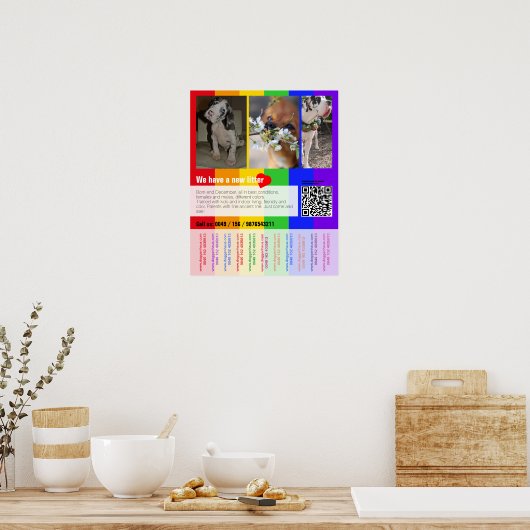 Flyer mit QR-Code für Welpe Poster (Küche)