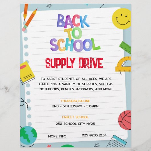 Flyer "Paper Back to School Supply Drive" (Vorne)