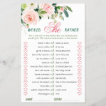 Flyer PAPIER Pink Blush Blume Spiel<br><div class="desc">Genießen Sie Ihr Brautparty mit diesen lustigen Spielen. Personalisieren Sie mit der Braut zu sein Name und Datum der Dusche. Für weitere Anpassungen klicken Sie bitte auf den Link "Weiter anpassen". Wenn Sie Hilfe benötigen,  kontaktieren Sie mich bitte.</div>