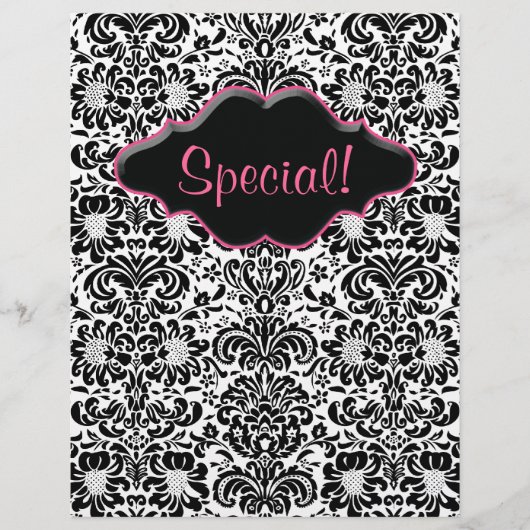 Flyer Salon Floral Damask Schwarz-weiß Rosa (Vorne)
