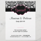 Flyer Salon Floral Damask Schwarz-weiß Rosa (Hinten)